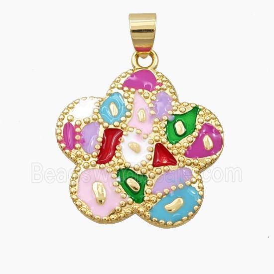 Copper Flower Pendant Multicolor Enamel Bohemia Style Gold Plated