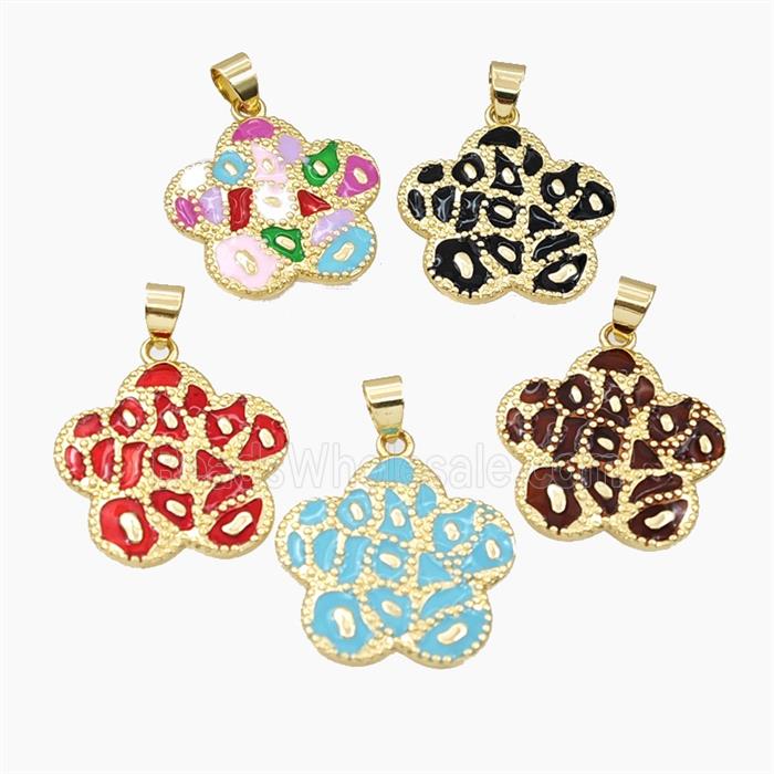 Copper Flower Pendant Enamel Bohemia Style Gold Plated Mixed