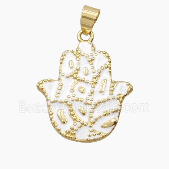 Copper Hamsahand Pendant White Enamel Bohemia Style Gold Plated