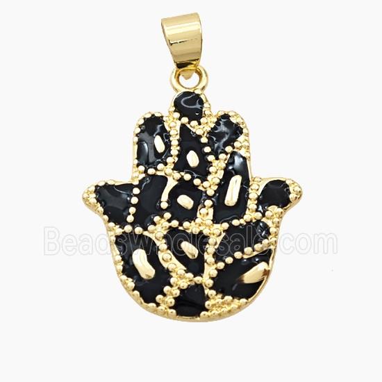 Copper Hamsahand Pendant Red Enamel Bohemia Style Gold Plated