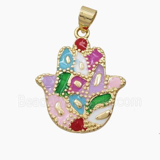 Copper Hamsahand Pendant Multicolor Enamel Bohemia Style Gold Plated