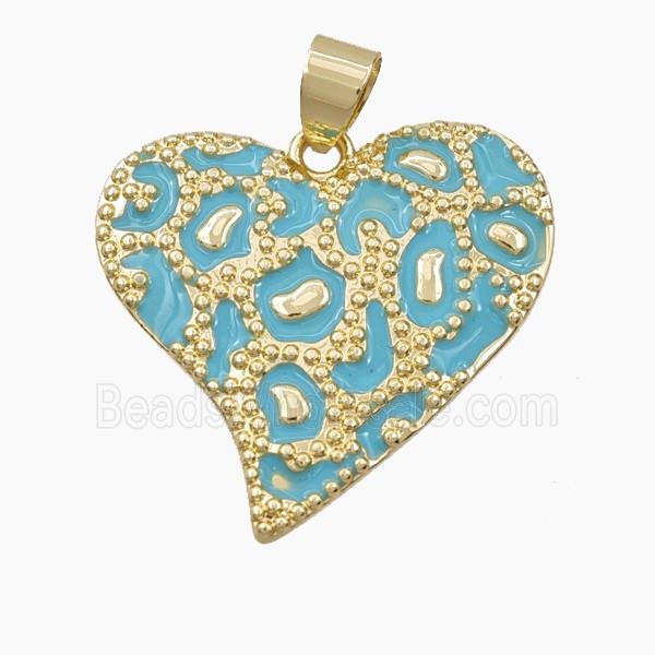Copper Heart Pendant Teal Enamel Bohemia Style Gold Plated
