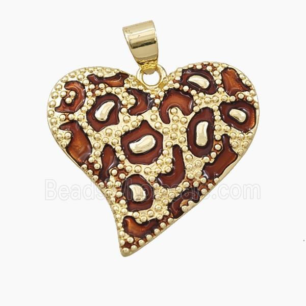 Copper Heart Pendant Red Enamel Bohemia Style Gold Plated