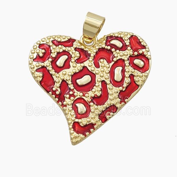 Copper Heart Pendant Red Enamel Bohemia Style Gold Plated