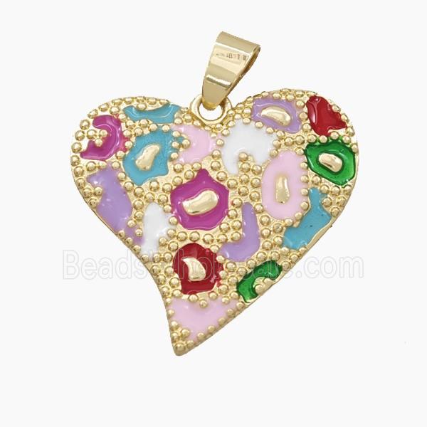Copper Heart Pendant Multicolor Enamel Bohemia Style Gold Plated