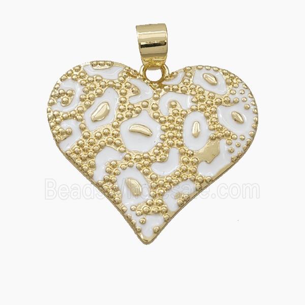 Copper Heart Pendant White Enamel Bohemia Style Gold Plated