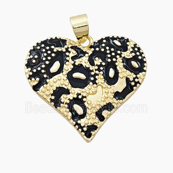 Copper Heart Pendant Black Enamel Bohemia Style Gold Plated