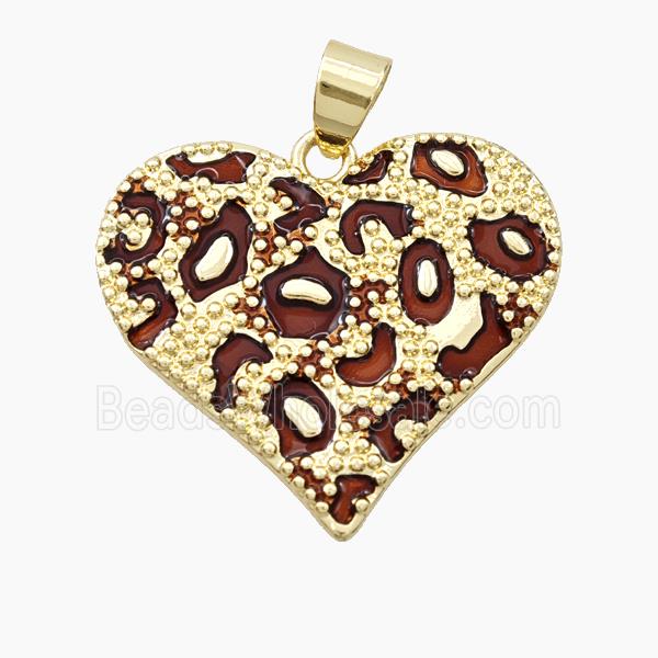 Copper Heart Pendant Red Enamel Bohemia Style Gold Plated