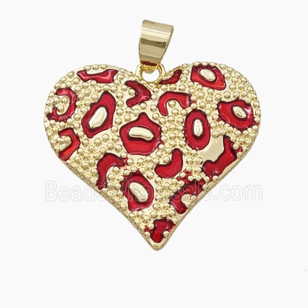 Copper Heart Pendant Red Enamel Bohemia Style Gold Plated
