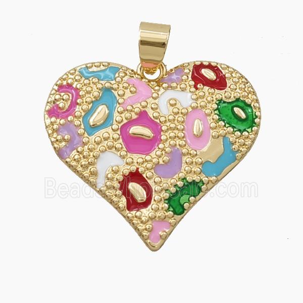 Copper Heart Pendant Multicolor Enamel Bohemia Style Gold Plated