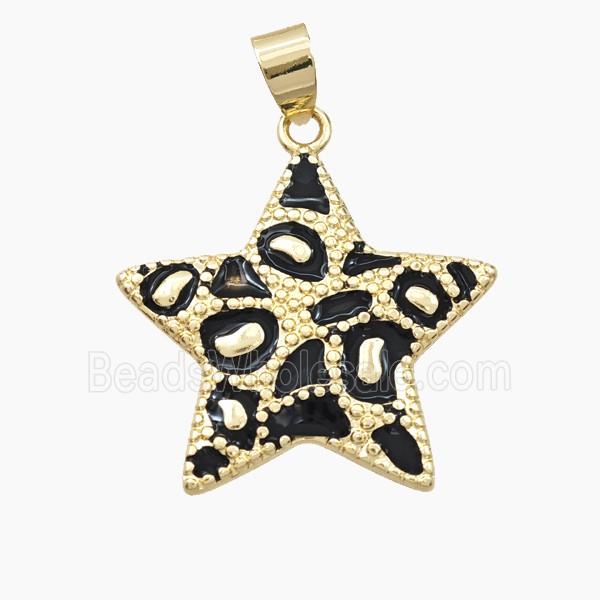 Copper Star Pendant Black Enamel Bohemia Style Gold Plated
