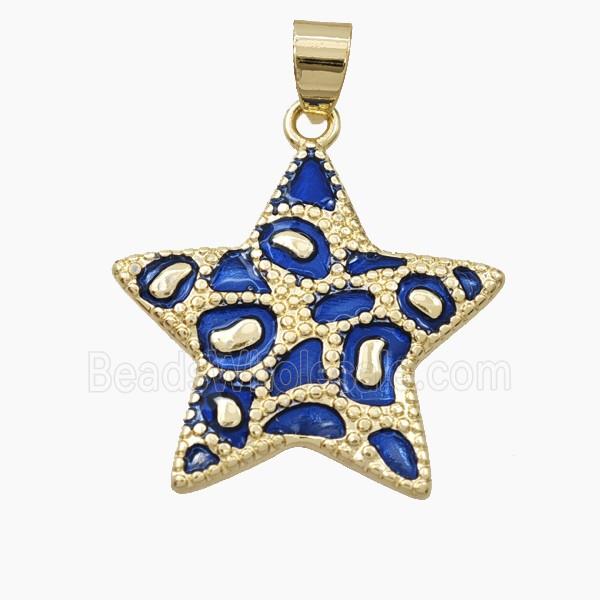 Copper Star Pendant Blue Enamel Bohemia Style Gold Plated