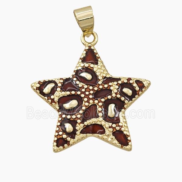 Copper Star Pendant Red Enamel Bohemia Style Gold Plated