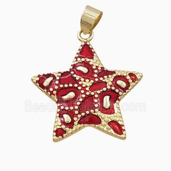 Copper Star Pendant Red Enamel Bohemia Style Gold Plated