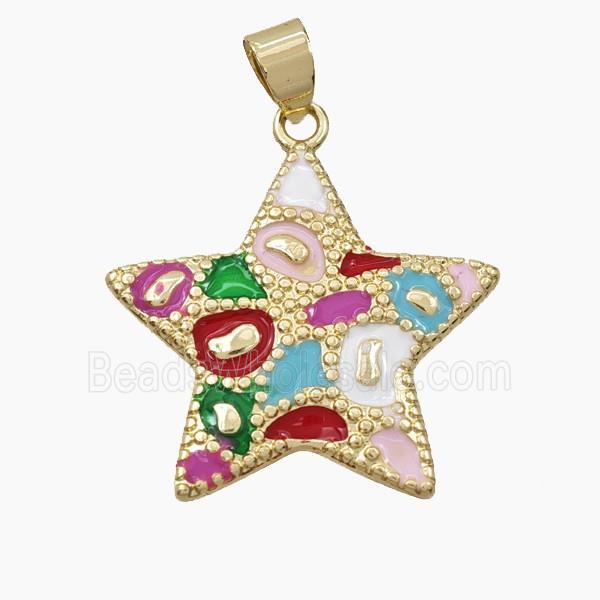 Copper Star Pendant Multicolor Enamel Bohemia Style Gold Plated