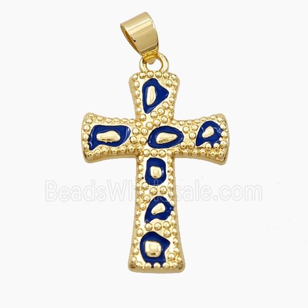 Copper Cross Pendant Blue Enamel Bohemia Style Gold Plated
