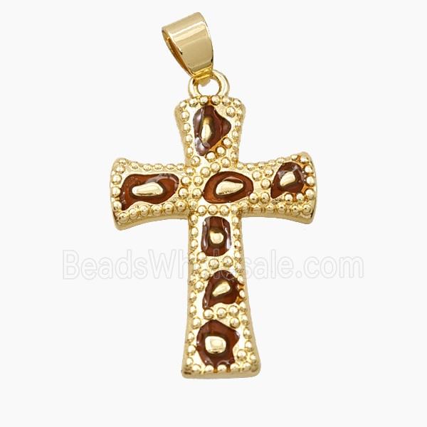 Copper Cross Pendant Red Enamel Bohemia Style Gold Plated