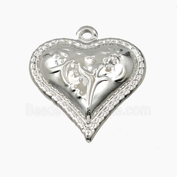 Copper Heart Pendant Flower Platinum Plated