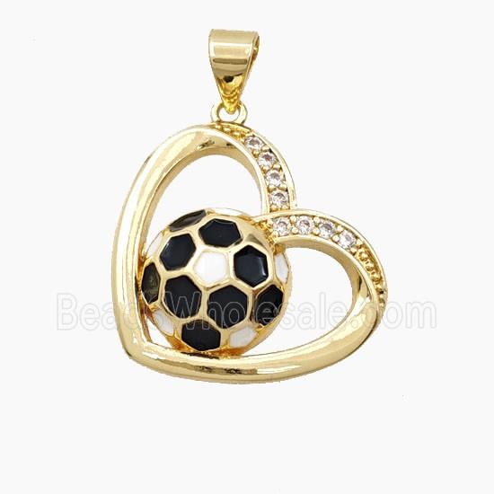 Copper Heart Pendant Pave Zirconia Enamel Football Sports Gold Plated