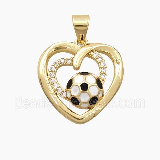 Copper Heart Pendant Pave Zirconia Enamel Football Sports Gold Plated