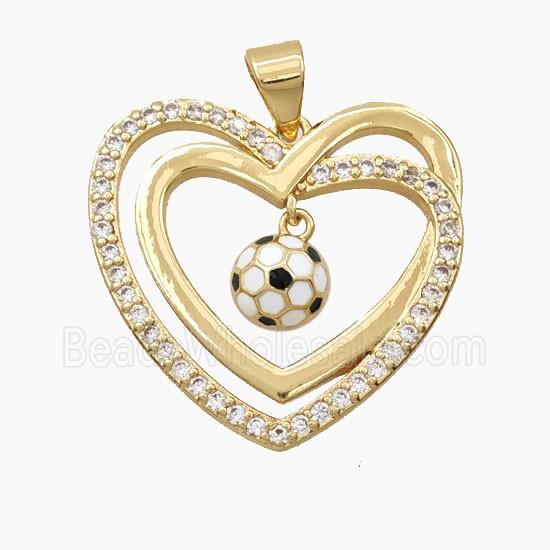 Copper Heart Pendant Pave Zirconia Enamel Football Sports Gold Plated