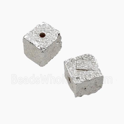Copper Cube Beads Hammered Platinum Plated
