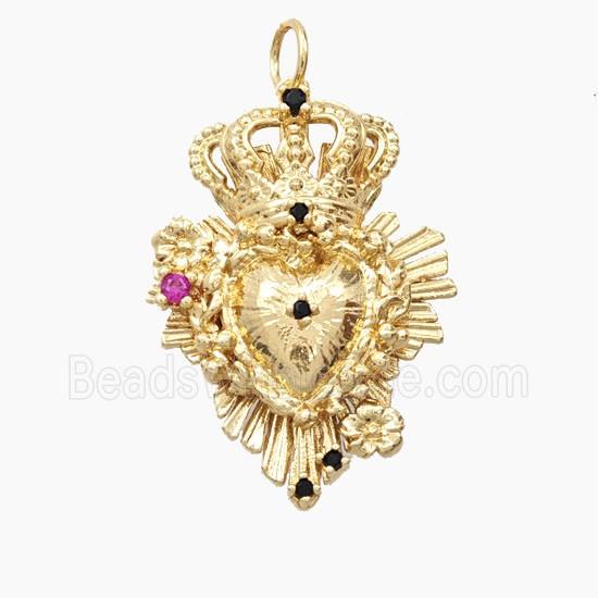 Copper Crown Heart Pendant Pave Zirconia Gold Plated
