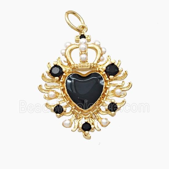Copper Crown Heart Pendant Pave Zirconia Resin Gold Plated