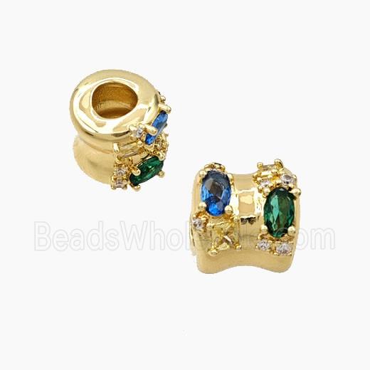 Copper Tube Beads Pave Zirconia Large Hole Gold Plated