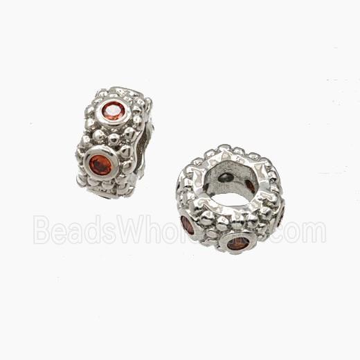 Copper Rondelle Beads Pave Zirconia Large Hole Platinum Plated