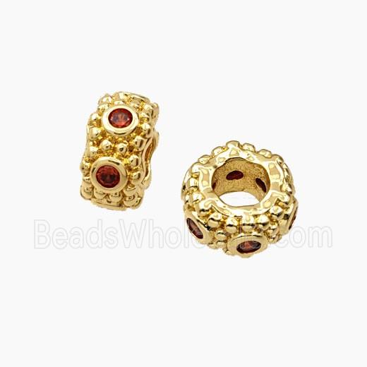 Copper Rondelle Beads Pave Zirconia Large Hole Gold Plated