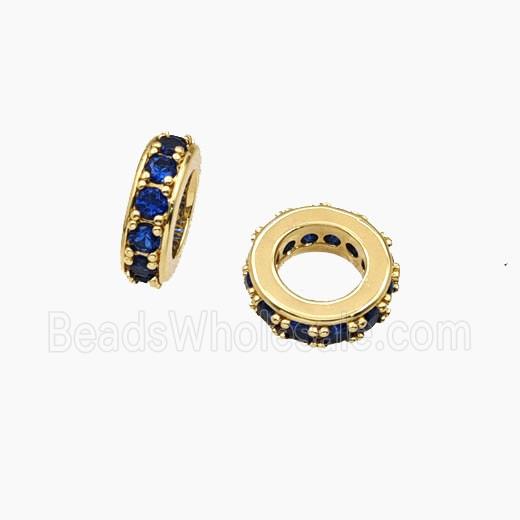 Copper Rondelle Beads Pave Zirconia Large Hole Gold Plated