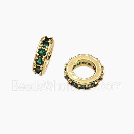 Copper Rondelle Beads Pave Zirconia Large Hole Gold Plated