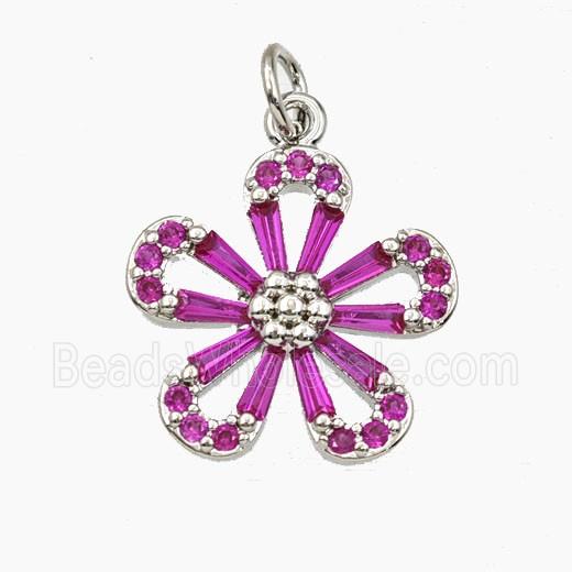 Copper Flower Pendant Pave Zirconia Platinum Plated