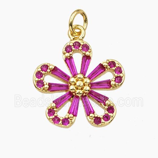 Copper Flower Pendant Pave Zirconia Gold Plated