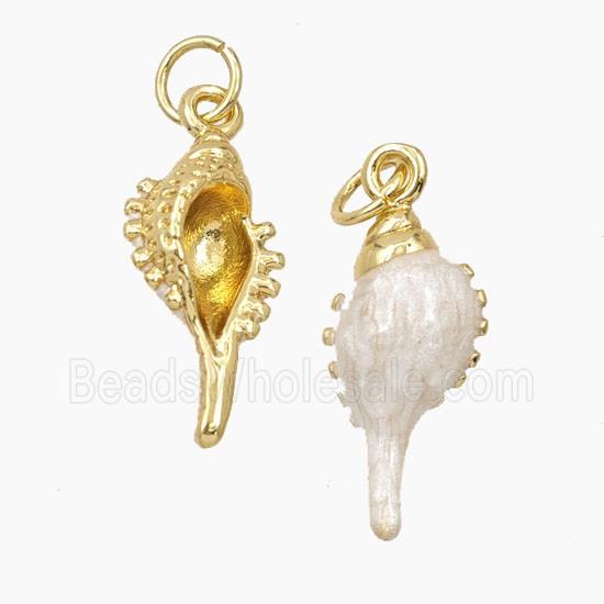 Copper Conch Shell Pendant White Enamel Gold Plated