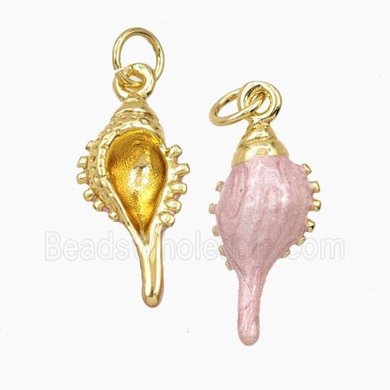 Copper Conch Shell Pendant Pink Enamel Gold Plated