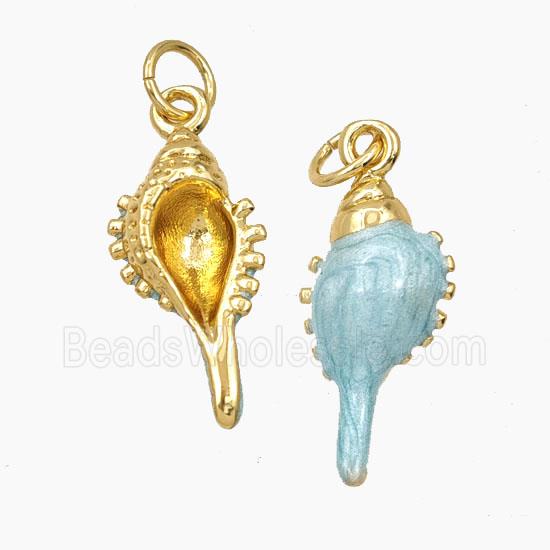 Copper Conch Shell Pendant Blue Enamel Gold Plated