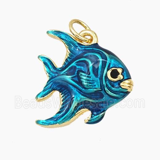 Copper Fish Pendant Blue Enamel Gold Plated