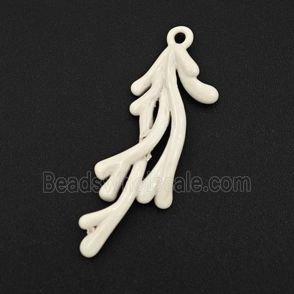 Coral Branch Charms Copper Pendant White Enamel