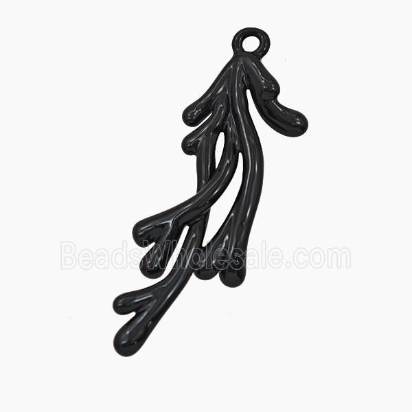Coral Branch Charms Copper Pendant Black Enamel