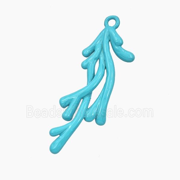 Coral Branch Charms Copper Pendant Blue Enamel