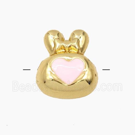 Copper Rabbit Beads Pink Enamel Heart Gold Plated
