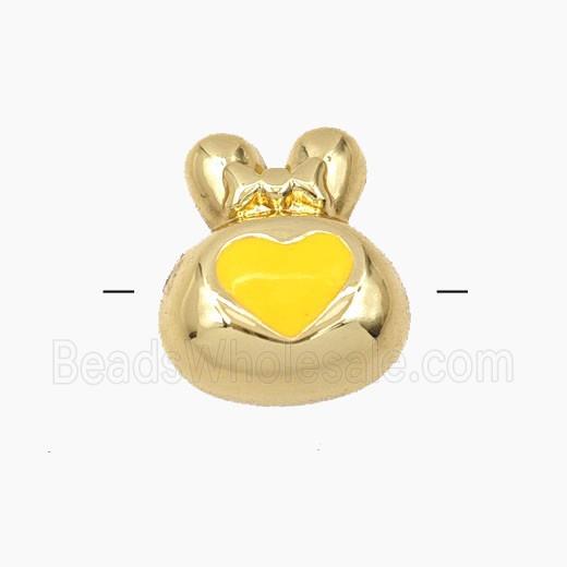 Copper Rabbit Beads Yellow Enamel Heart Gold Plated