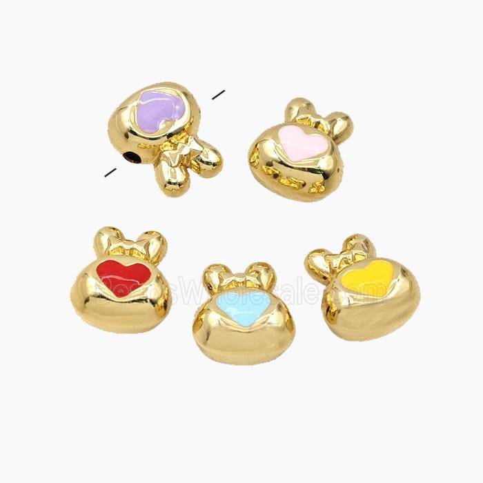 Copper Rabbit Beads Enamel Heart Gold Plated Mixed