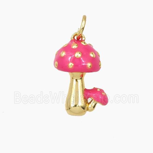Copper Mushroom Pendant Hotpink Enamel Gold Plated