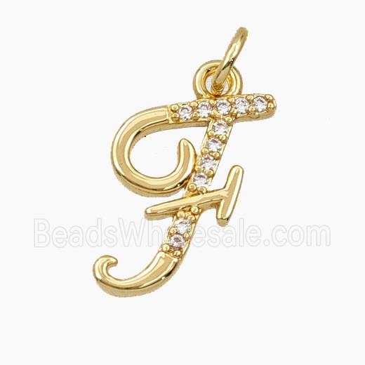 Copper Letter-F Pendant Pave Zirconia Gold Plated