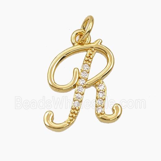 Copper Letter-R Pendant Pave Zirconia Gold Plated