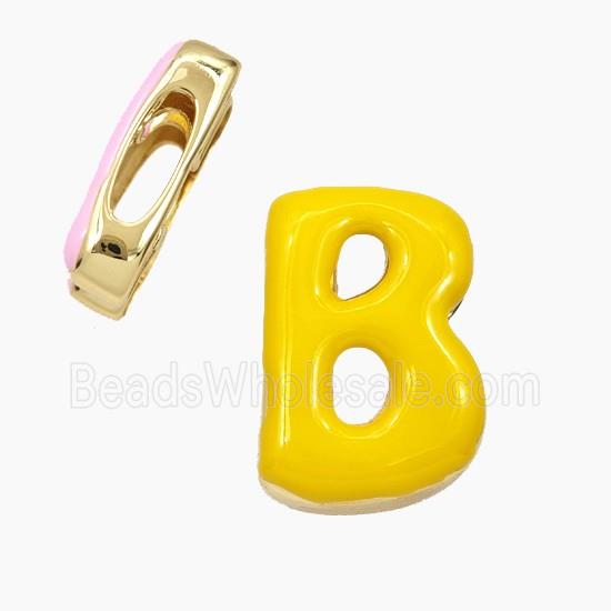 Copper Letter-B Beads Enamel Flat Hole Gold Plated