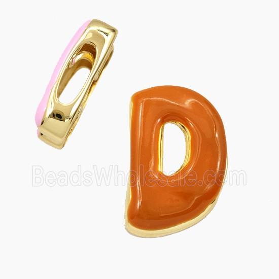 Copper Letter-D Beads Enamel Flat Hole Gold Plated